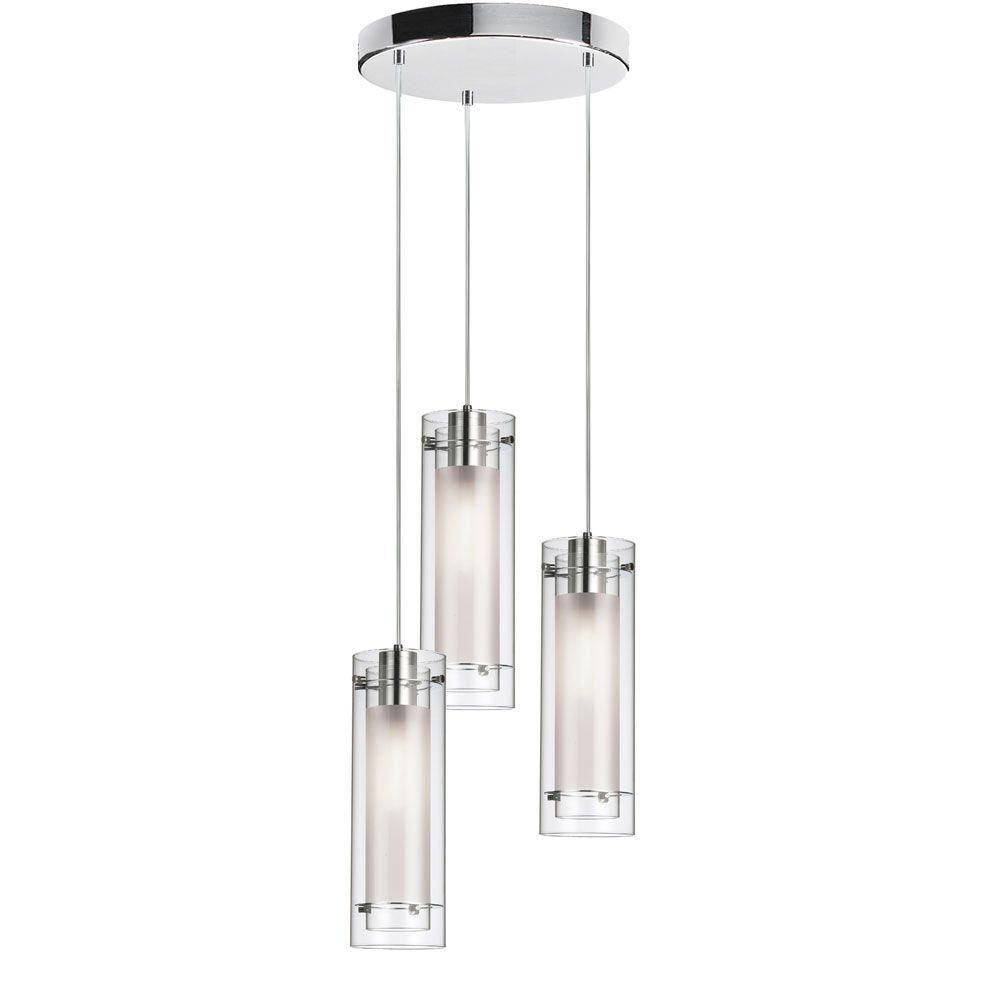 Dainolite Lighting 12153R-CF-PC Frosted Glass 3 Light Pendant in Polished Chrome